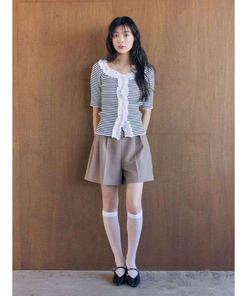 LAGUNAMOON(ラグナムーン)の「リブフリルハーフスリーブカーデニットプルオーバー(ニット/セーター・レディース・チャコールグレー/イエロー/その他1・FREE)」の5枚目の写真