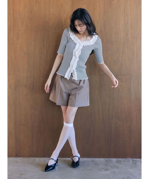 LAGUNAMOON(ラグナムーン)の「リブフリルハーフスリーブカーデニットプルオーバー(ニット/セーター・レディース・チャコールグレー/イエロー/その他1・FREE)」の7枚目の写真