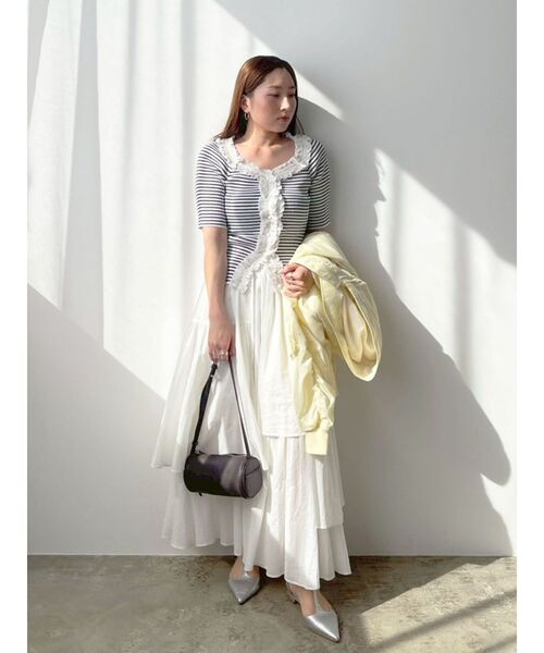 LAGUNAMOON(ラグナムーン)の「リブフリルハーフスリーブカーデニットプルオーバー(ニット/セーター・レディース・チャコールグレー/イエロー/その他1・FREE)」の8枚目の写真