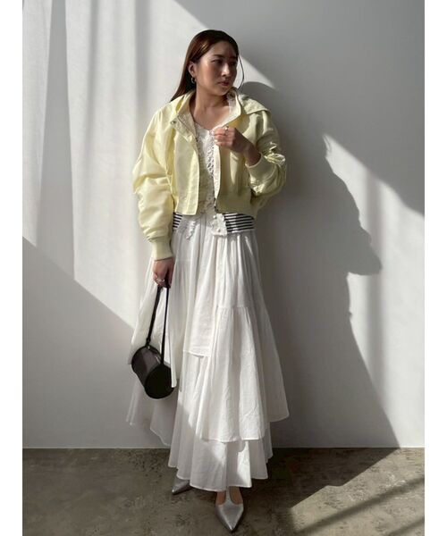 LAGUNAMOON(ラグナムーン)の「リブフリルハーフスリーブカーデニットプルオーバー(ニット/セーター・レディース・チャコールグレー/イエロー/その他1・FREE)」の9枚目の写真