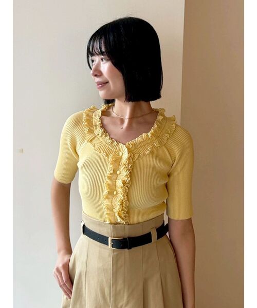 LAGUNAMOON(ラグナムーン)の「リブフリルハーフスリーブカーデニットプルオーバー(ニット/セーター・レディース・チャコールグレー/イエロー/その他1・FREE)」の12枚目の写真