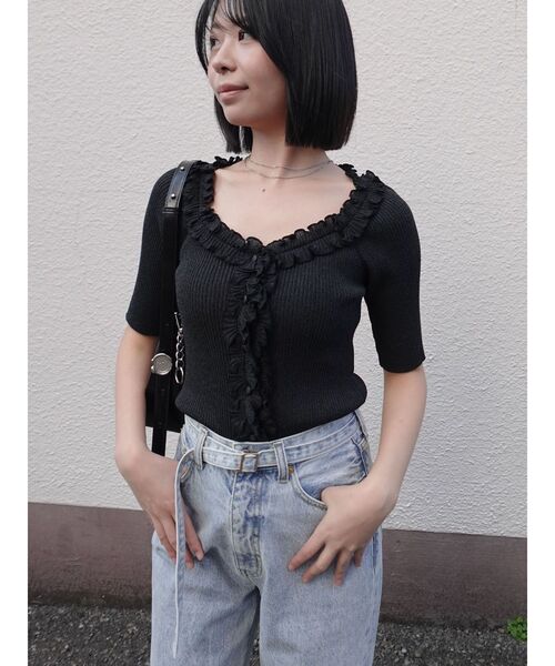 LAGUNAMOON(ラグナムーン)の「リブフリルハーフスリーブカーデニットプルオーバー(ニット/セーター・レディース・チャコールグレー/イエロー/その他1・FREE)」の15枚目の写真