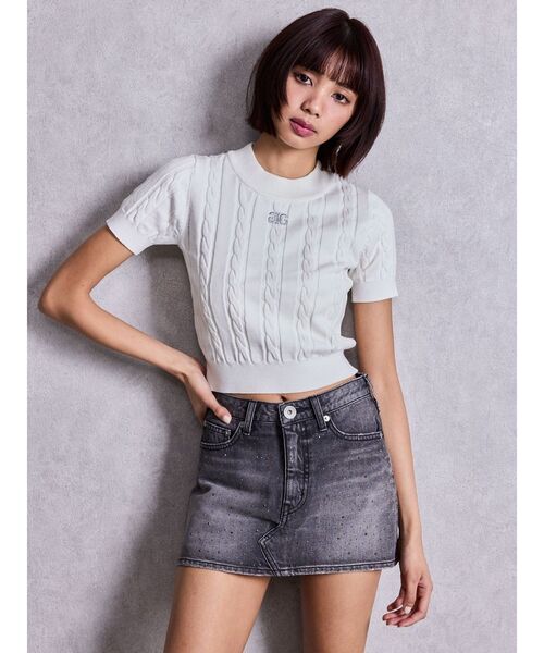 GYDA(ジェイダ)の「Symmetry GYDAケーブルニットトップス(Tシャツ/カットソー・レディース・オフホワイト/ブラック・FREE)」の4枚目の写真