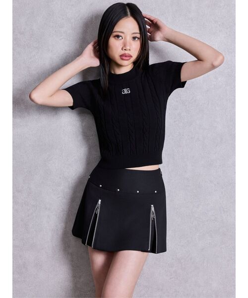 GYDA(ジェイダ)の「Symmetry GYDAケーブルニットトップス(Tシャツ/カットソー・レディース・オフホワイト/ブラック・FREE)」の9枚目の写真