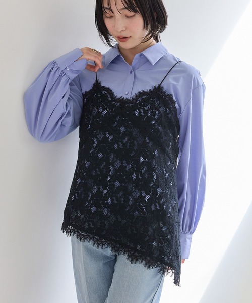 VIS（ビス）の「レースアシンメトリーキャミソール（キャミソール・レディース・オフホワイト/ブラック・FREE）」の10枚目の写真