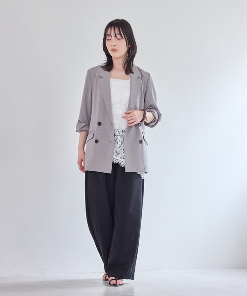 VIS（ビス）の「レースアシンメトリーキャミソール（キャミソール・レディース・オフホワイト/ブラック・FREE）」の7枚目の写真