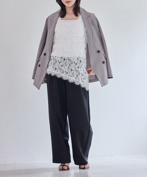 VIS（ビス）の「レースアシンメトリーキャミソール（キャミソール・レディース・オフホワイト/ブラック・FREE）」の8枚目の写真