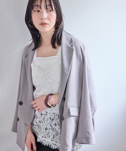 VIS（ビス）の「レースアシンメトリーキャミソール（キャミソール・レディース・オフホワイト/ブラック・FREE）」の4枚目の写真