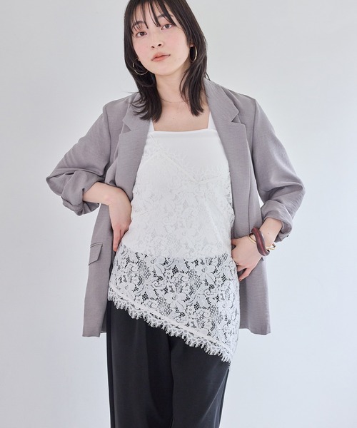 VIS（ビス）の「レースアシンメトリーキャミソール（キャミソール・レディース・オフホワイト/ブラック・FREE）」の5枚目の写真