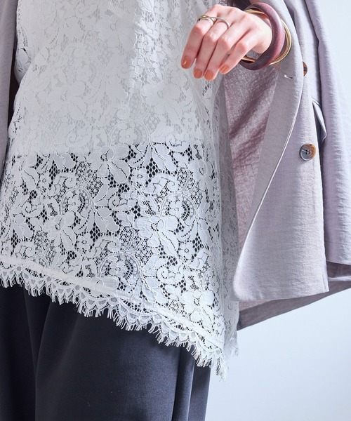 VIS（ビス）の「レースアシンメトリーキャミソール（キャミソール・レディース・オフホワイト/ブラック・FREE）」の6枚目の写真