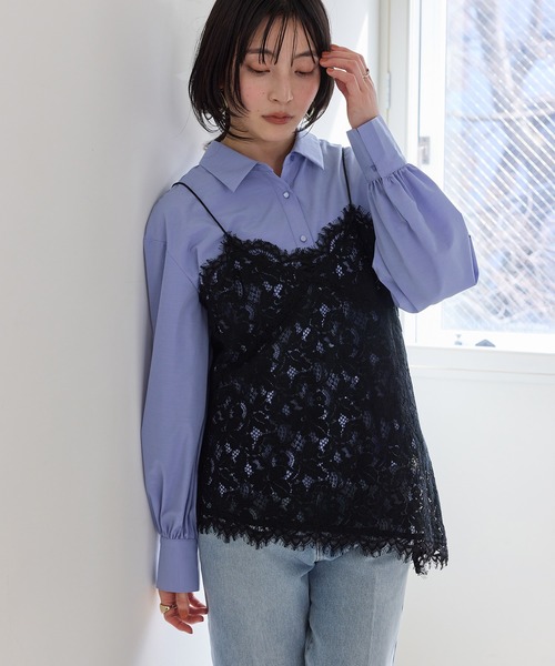 VIS（ビス）の「レースアシンメトリーキャミソール（キャミソール・レディース・オフホワイト/ブラック・FREE）」の12枚目の写真