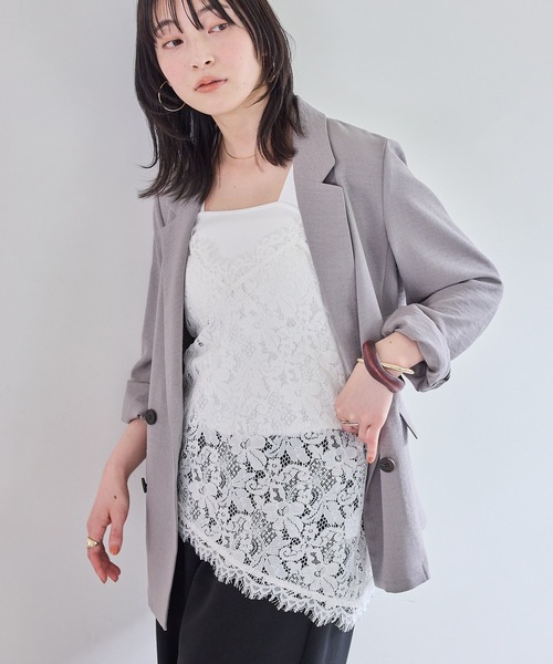 VIS（ビス）の「レースアシンメトリーキャミソール（キャミソール・レディース・オフホワイト/ブラック・FREE）」の3枚目の写真