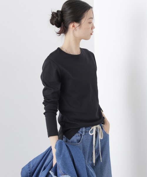 NANO universe(ナノユニバース)の「Repur加工 スムースシルケットロングスリーブトップス(Tシャツ/カットソー・レディース・ホワイト/ブラック/ベージュ・FREE)」の19枚目の写真