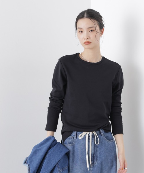 NANO universe(ナノユニバース)の「Repur加工 スムースシルケットロングスリーブトップス(Tシャツ/カットソー・レディース・ホワイト/ブラック/ベージュ・FREE)」の20枚目の写真