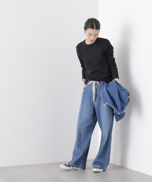 NANO universe(ナノユニバース)の「Repur加工 スムースシルケットロングスリーブトップス(Tシャツ/カットソー・レディース・ホワイト/ブラック/ベージュ・FREE)」の21枚目の写真