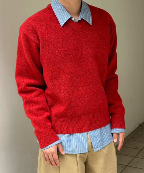 BASEMOMENT(ベースモーメント)の「キャッシュライク Vネック クロップニット ボカシ レッド(ニット/セーター・メンズ・その他・M/L)」の13枚目の写真