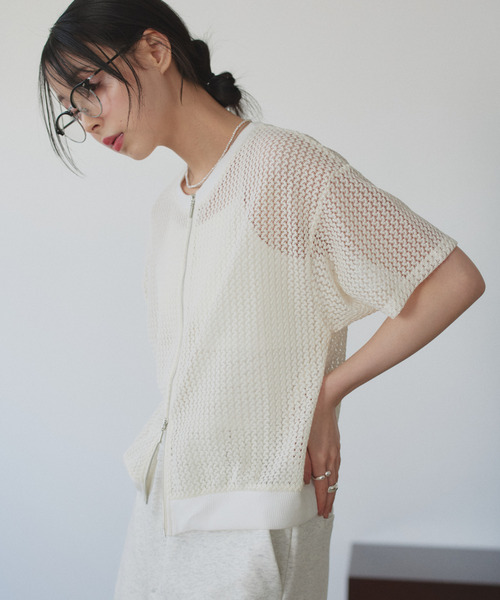 Eclat one(エクラワン)の「【Eclat one】メッシュ ダブルジップ 半袖 クルーネック ブルゾン ◎(その他トップス・レディース・モカ/ブラック/アイボリー・M)」の12枚目の写真