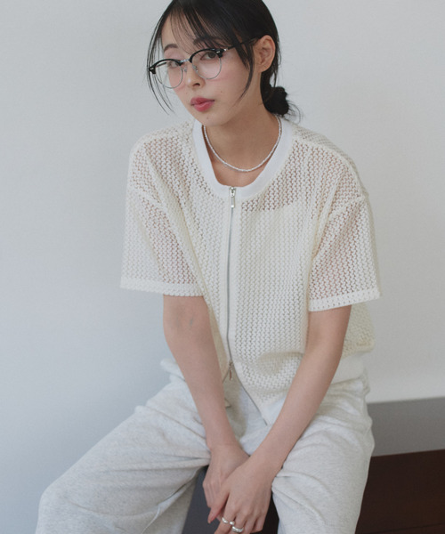 Eclat one(エクラワン)の「【Eclat one】メッシュ ダブルジップ 半袖 クルーネック ブルゾン ◎(その他トップス・レディース・モカ/ブラック/アイボリー・M)」の11枚目の写真