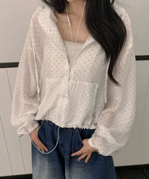 VIVID LADY（ビビッドレディー）の「ドット フリルフード ライトジップジャケット（ブルゾン）」