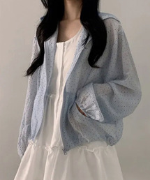 VIVID LADY（ビビッドレディー）の「ドット フリルフード ライトジップジャケット（ブルゾン）」