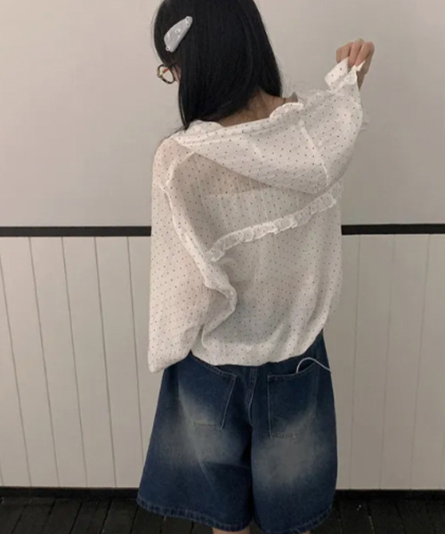 VIVID LADY(ビビッドレディー)の「ドット フリルフード ライトジップジャケット(ブルゾン・レディース・ライトブルー/アイボリー・FREE)」の22枚目の写真