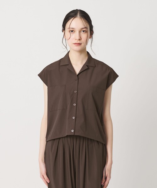 BEAUTY&YOUTH UNITED ARROWS（ビューティーアンドユースユナイテッドアローズ）の「【WEB限定 Wardrobe DAILY MINIMAL】オープンカラーシャツ＆イージーパンツ 接触冷感 UVカット はっ水（ワンピース・レディース・ブラック/ダークブラウン/ベージュ・M/S）」の5枚目の写真