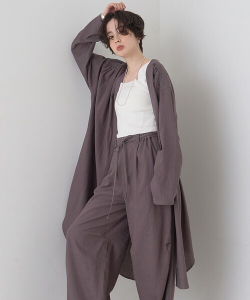 Rouge vif(ルージュヴィフ)の「【セットアップ対応】リネンロングトッパー/シャツ/カーディガン/羽織(シャツ/ブラウス・レディース・ホワイト/チャコールグレー・フリー)」の1枚目の写真
