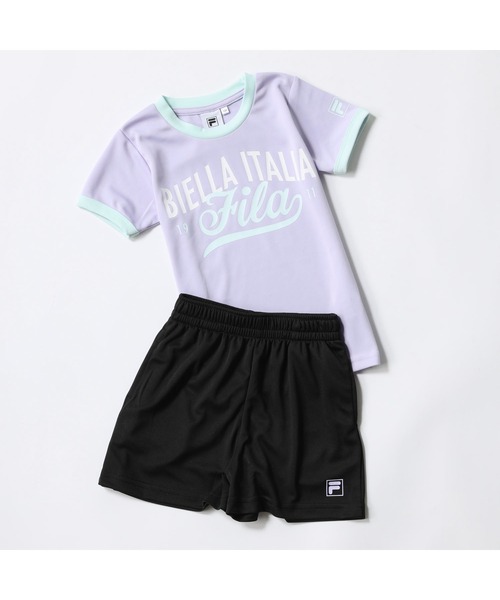 FILA(フィラ)の「FILA フィラ 半袖Tシャツ ハーフパンツ セットアップ ロゴプリント 軽量(Tシャツ/カットソー・キッズ・サックスブルー/レモンイエロー/ラベンダー・110cm/130cm/150cm/120cm/140cm/160cm)」の2枚目の写真