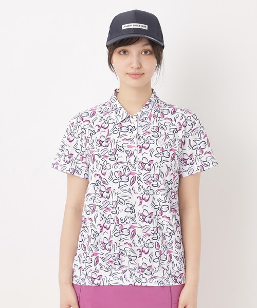 adabat(アダバット)の「吸水速乾/UVカット/エコ ラインフラワープリントポロシャツ(ポロシャツ・レディース・ブラック系/ホワイト系1/ライトイエロー系1・42/40/38)」の10枚目の写真