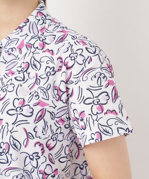 adabat(アダバット)の「吸水速乾/UVカット/エコ ラインフラワープリントポロシャツ(ポロシャツ・レディース・ブラック系/ホワイト系1/ライトイエロー系1・42/40/38)」の5枚目の写真