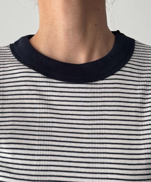 CANAL JEAN(キャナルジーン)の「Miller 配色パネルリブボーダー5分袖Tシャツ(Tシャツ/カットソー・レディース・ブラック系その他/ネイビー系/ブラウン系その他・ONE SIZE)」の13枚目の写真