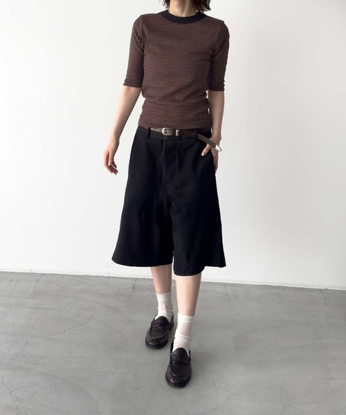 CANAL JEAN(キャナルジーン)の「Miller 配色パネルリブボーダー5分袖Tシャツ(Tシャツ/カットソー・レディース・ブラック系その他/ネイビー系/ブラウン系その他・ONE SIZE)」の16枚目の写真