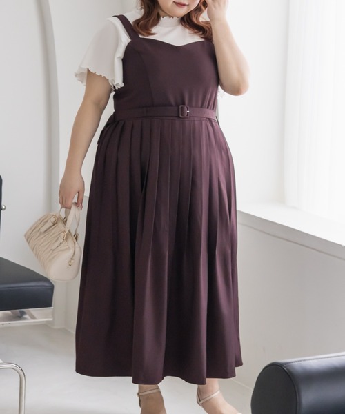 CLETTE(クレット)の「CLETTEオリジナルベルト付きプリーツジャンスカワンピース(ワンピース・レディース・チャコールグレー/ワイン/グレイッシュベージュ・LL/4L/3L)」の1枚目の写真