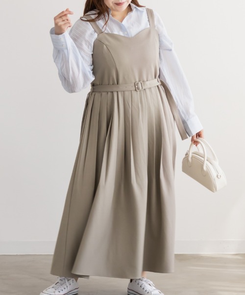CLETTE(クレット)の「CLETTEオリジナルベルト付きプリーツジャンスカワンピース(ワンピース・レディース・チャコールグレー/ワイン/グレイッシュベージュ・LL/4L/3L)」の3枚目の写真