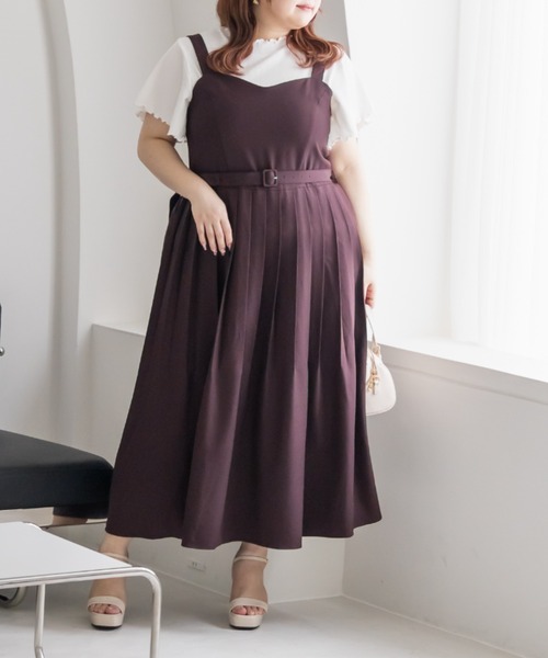 CLETTE(クレット)の「CLETTEオリジナルベルト付きプリーツジャンスカワンピース(ワンピース・レディース・チャコールグレー/ワイン/グレイッシュベージュ・LL/4L/3L)」の11枚目の写真