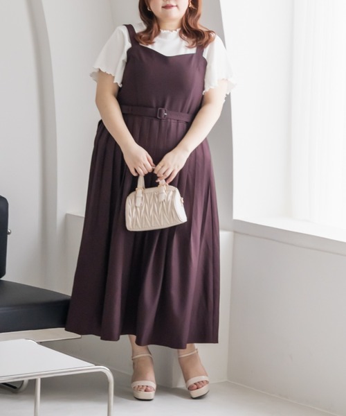 CLETTE(クレット)の「CLETTEオリジナルベルト付きプリーツジャンスカワンピース(ワンピース・レディース・チャコールグレー/ワイン/グレイッシュベージュ・LL/4L/3L)」の12枚目の写真