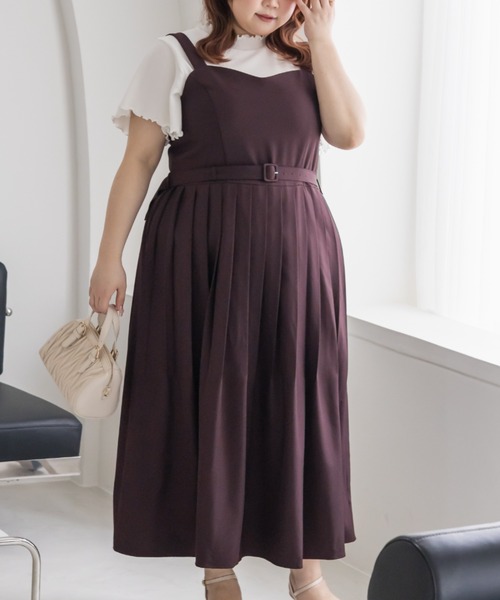 CLETTE(クレット)の「CLETTEオリジナルベルト付きプリーツジャンスカワンピース(ワンピース・レディース・チャコールグレー/ワイン/グレイッシュベージュ・LL/4L/3L)」の10枚目の写真