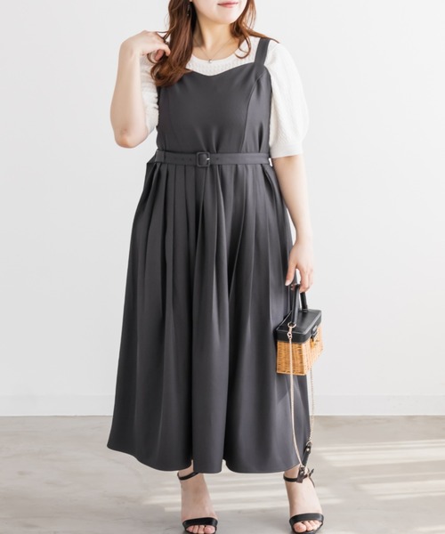 CLETTE(クレット)の「CLETTEオリジナルベルト付きプリーツジャンスカワンピース(ワンピース・レディース・チャコールグレー/ワイン/グレイッシュベージュ・LL/4L/3L)」の6枚目の写真