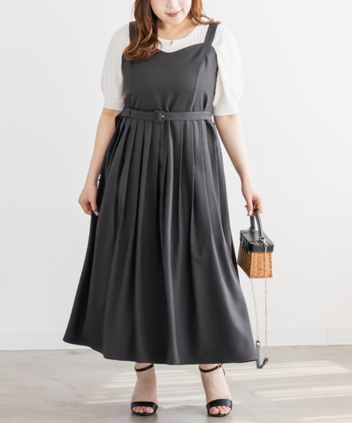 CLETTE(クレット)の「CLETTEオリジナルベルト付きプリーツジャンスカワンピース(ワンピース・レディース・チャコールグレー/ワイン/グレイッシュベージュ・LL/4L/3L)」の5枚目の写真