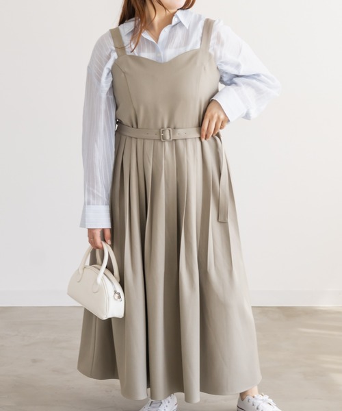 CLETTE(クレット)の「CLETTEオリジナルベルト付きプリーツジャンスカワンピース(ワンピース・レディース・チャコールグレー/ワイン/グレイッシュベージュ・LL/4L/3L)」の7枚目の写真