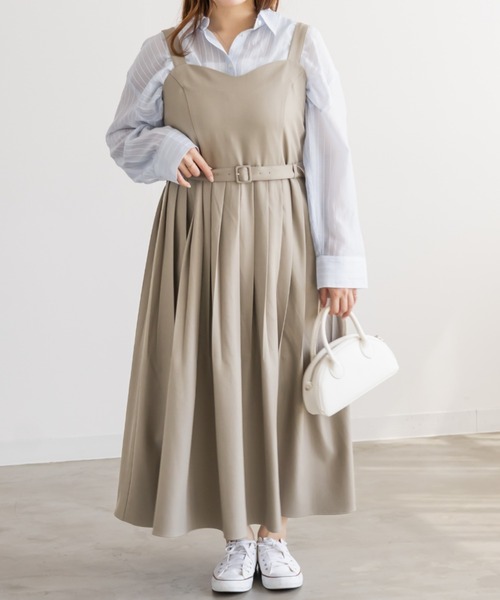 CLETTE(クレット)の「CLETTEオリジナルベルト付きプリーツジャンスカワンピース(ワンピース・レディース・チャコールグレー/ワイン/グレイッシュベージュ・LL/4L/3L)」の8枚目の写真
