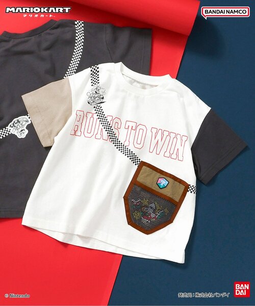 BANDAI(バンダイ)の「マリオカート サコッシュTシャツ(Tシャツ/カットソー・キッズ・チャコール/オフホワイト・100/110/120/130/140/150)」の2枚目の写真
