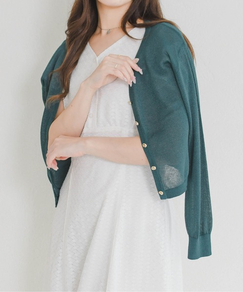 MISCH MASCH(ミッシュマッシュ)の「2026春夏新作 ラメシアーVネッククロップドカーディガン(カーディガン/ボレロ・レディース・ホワイト/グリーン/ブラック/グレー・フリ-)」の9枚目の写真