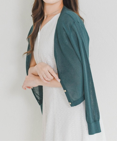 MISCH MASCH(ミッシュマッシュ)の「2026春夏新作 ラメシアーVネッククロップドカーディガン(カーディガン/ボレロ・レディース・ホワイト/グリーン/ブラック/グレー・フリ-)」の12枚目の写真
