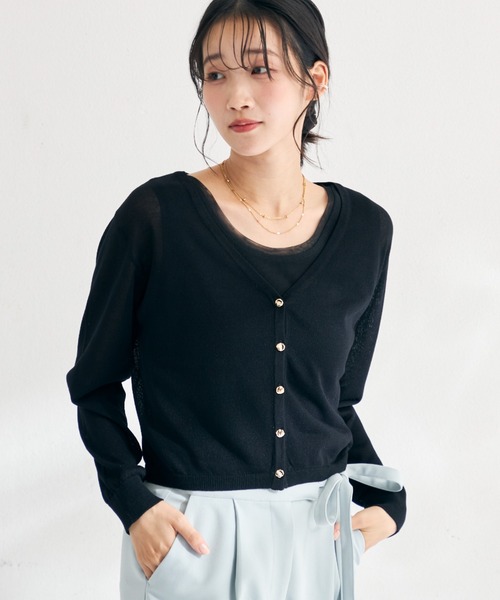 MISCH MASCH（ミッシュマッシュ）の「2026春夏新作 ラメシアーVネッククロップドカーディガン（カーディガン/ボレロ・レディース・ホワイト/グリーン/ブラック/グレー・ﾌﾘ-）」の21枚目の写真