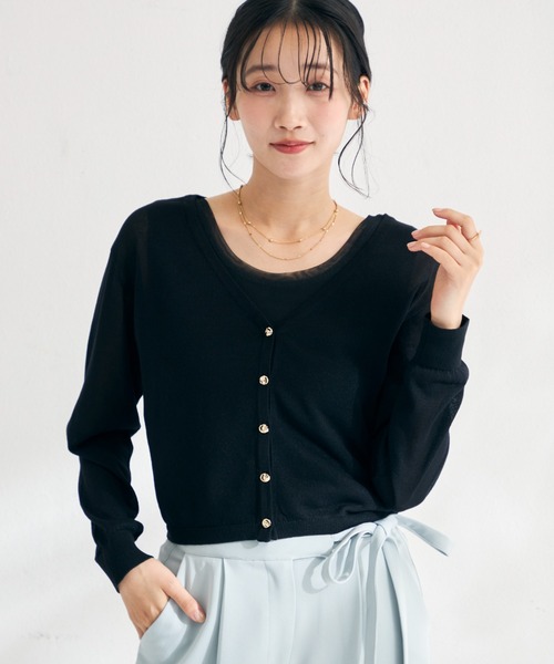 MISCH MASCH（ミッシュマッシュ）の「2026春夏新作 ラメシアーVネッククロップドカーディガン（カーディガン/ボレロ・レディース・ホワイト/グリーン/ブラック/グレー・ﾌﾘ-）」の11枚目の写真