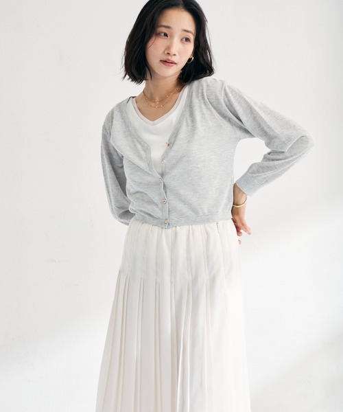 MISCH MASCH（ミッシュマッシュ）の「2026春夏新作 ラメシアーVネッククロップドカーディガン（カーディガン/ボレロ・レディース・ホワイト/グリーン/ブラック/グレー・ﾌﾘ-）」の10枚目の写真
