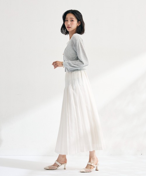 MISCH MASCH（ミッシュマッシュ）の「2026春夏新作 ラメシアーVネッククロップドカーディガン（カーディガン/ボレロ・レディース・ホワイト/グリーン/ブラック/グレー・ﾌﾘ-）」の8枚目の写真
