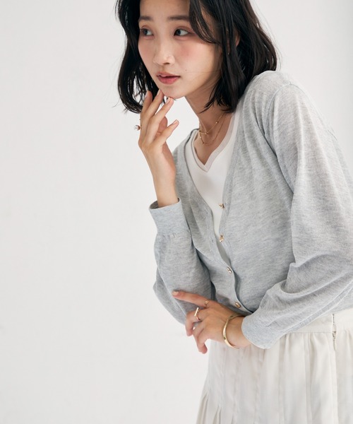 MISCH MASCH（ミッシュマッシュ）の「2026春夏新作 ラメシアーVネッククロップドカーディガン（カーディガン/ボレロ・レディース・ホワイト/グリーン/ブラック/グレー・ﾌﾘ-）」の5枚目の写真