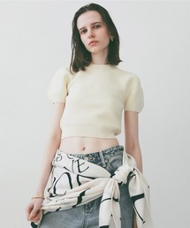 美品 25AW CLANE クラネ COTTON SHORT KNIT TOPS クルーネック クロップド ニット セーター 1 ベージュ グレー レディース 古着 中古 USED CLANE - 美品 25AW CLANE クラネ COTTON SHORT KNIT TOPS クルーネック